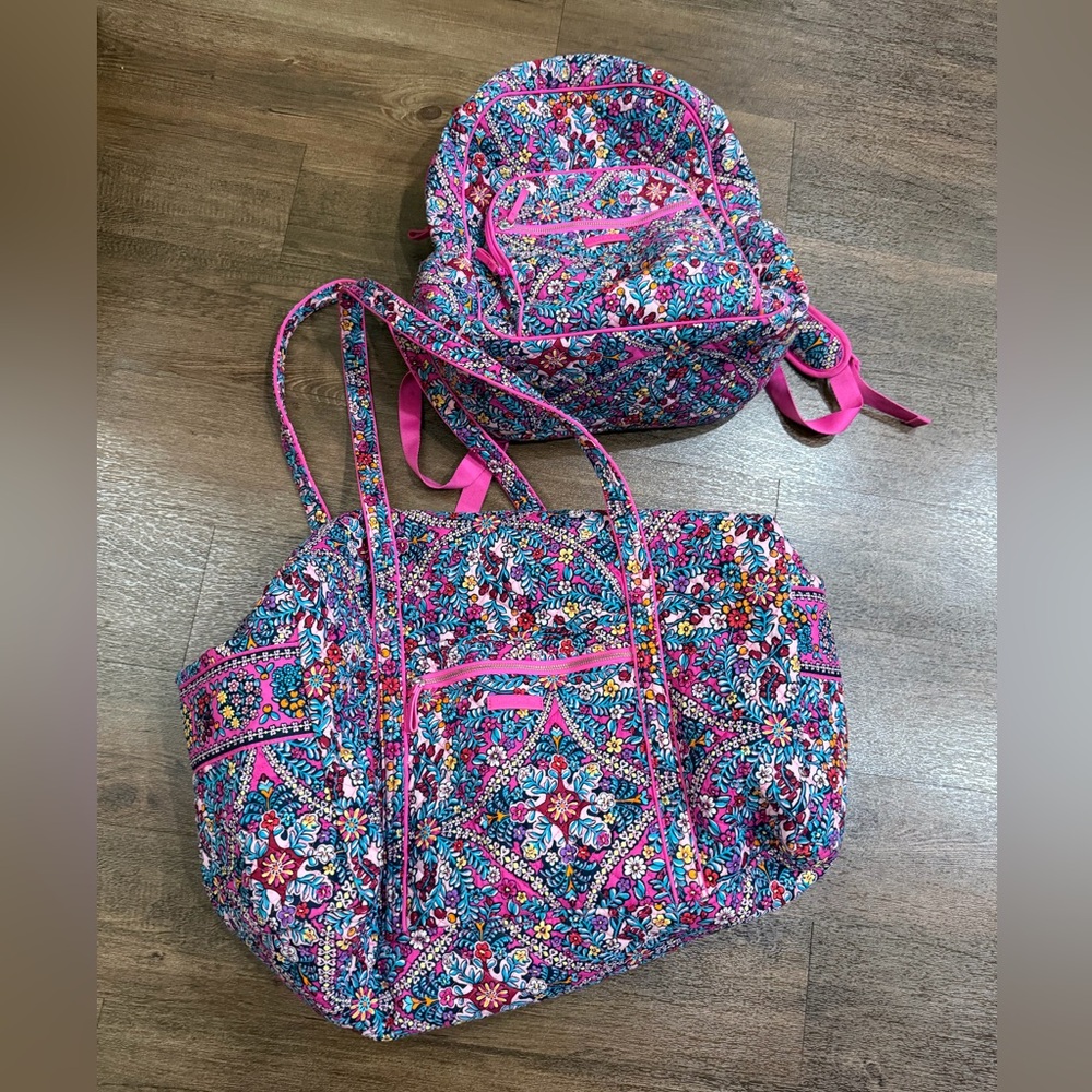Vera Bradley floral Quilted Pink Pattern Tote Bag and backpack set